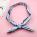Close-up detail of the blue floral chiffon bow headband, showing soft fabric and cute knot. - 4# Light Blue Classical Style