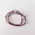 Minimalist dark pink elastic hair tie decorated with elegant white imitation pearls for women. - Dusty Pink