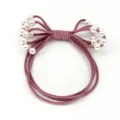 Multi-layer elastic hair tie with pearl details, elegant mauve pink bow scrunchie for daily wear. - Bean Paste Purple