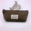 Brown floral canvas pencil pouch with zipper and cute design for students and daily use. - Coffee