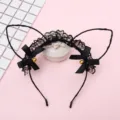 Cute black lace cat ear headband with bows and bells, perfect sweet hair accessory for daily use. - Bell Bow Style (Black)