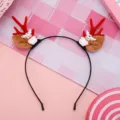 Christmas reindeer antler headband with cute plush ears and cartoon deer for holiday parties. - Red Antler with Deer Doll