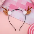 Christmas reindeer antler headband with plush ears and fluffy white pom-poms for festive party. - Coffee Antler with Pompom