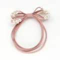 Multi-layer pink hair tie with pearl bow design, elastic rubber band for women daily styling. - Light Pink