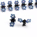 Mini blue rhinestone flower hair claw clips, elegant sparkling small hair accessories. - Set of 12 / Light Blue