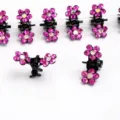 Small rhinestone flower hair claw clips, sparkling crystal mini hair jaws for women styling - Set of 12 / Rose Red