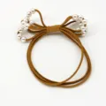 Brown multi-layer elastic hair tie with white pearls bow design for women daily styling. - Turmeric