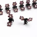 Petites pinces à cheveux fleur en strass, mini griffes de cheveux cristal pour femmes. - Rose foncé