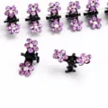 Petite pince à cheveux fleur strass violette mini griffe métallique pour coiffure femme. - Mauve Clair