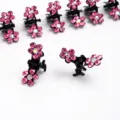 Petites pinces à cheveux fleur en strass, mini pinces griffes cristal rose pour femmes et filles. - Rose Moyen