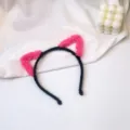 Cute pink and black cat ears headband, fluffy plush hair hoop for cosplay and daily wear - 5# Long Hair Cat Ears - Rose Red
