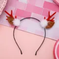 Christmas reindeer headband with red antlers, brown ears and white plush balls variant. - Red Antler with Pompom
