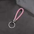 Rosa geflochtene Leder Schlüsselanhänger minimalistisch Auto Ring handgemachte Metall - Rosa