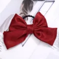 Gran lazo rojo de satén coletero elástico accesorio para el pelo para mujeres y niñas - Rojo (Coletero)