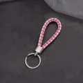 Rosa weiße geflochtene Leder Schlüsselanhänger Autoschlüssel Ring handgemachtes Geschenk - Rosarot+Weiß