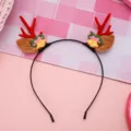 Christmas reindeer antler headband with cute bells and pink bows for holiday party dress up - Red Antler with Bell