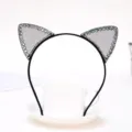 Cute rhinestone cat ear headband for women, sweet hair hoop for daily wear and makeup. - Large Cat Ears Style