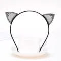 Black rhinestone cat ear headband, sparkling crystal hair hoop for cute daily styling accessories - Small Cat Ears Style