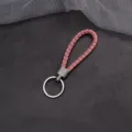 Geflochtener Leder Schlüsselanhänger rosa beige Metallring Autotasche Anhänger Geschenk - Rosarot und Grau