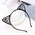 Black lace cat ear headband with pearls, sweet hair hoop for women and cute daily wear hair accessory - Pearl Embellished Style - Black