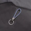 Einfacher eleganter blau-weisser geflochtener Leder Schluesselanhaenger fuer Auto - Blau und Weiß