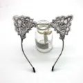 Grey lace cute cat ear headband for women, sweet hair accessory and cute face washing hair hoop. - Lace Trim Style - Gray