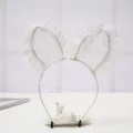 White lace cute cat ear headband sweet hair hoop minimalist fashion hair accessories for women - Large Rabbit Ears Style - White