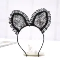 Black lace cat ear headband sweet hair hoop cute hair accessory for women daily wear fashion style - Large Rabbit Ears Style - Black