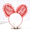Red lace bunny ear headband cute hair hoop sweet hair accessory for women daily wear. - Large Rabbit Ears Style - Bright Red