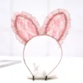 Pink lace rabbit ears headband, sweet style hair hoop, cute daily hair accessory. - Large Rabbit Ears Style - Lotus Pink