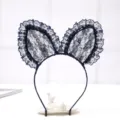 Dark blue lace cat ear headband cute sweet hair hoop minimalist hair accessories for women daily. - Large Rabbit Ears Style - Navy Blue