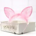 Pink lace feather cat ear headband sweet hair hoop for women cute minimalist hair accessory - Fox Ears Style - Pink