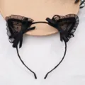 Black lace cat ear headband sweet bow mesh hair hoop cute face washing hair accessory - Lace Bow Style - Black