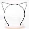 Rhinestone cat ear headband crystal hair hoop cute sweet hair accessory for women. - White Rhinestone Cat Ears
