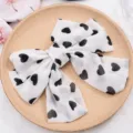 Chiffon large bow hair clip with black heart print, elegant sweet hair accessory for women. - Premium Black Heart