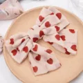 Chiffon red heart print big bow hair clip detail view, sweet style spring clip hair accessory. - Premium Wine Red Heart