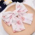 Beautiful chiffon bow hair clip with sweet floral design for elegant daily styling. - Premium White Pink Floral