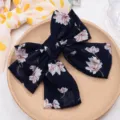 Chiffon floral hair bow clip sweet elegant spring hair accessory for women girls. - Premium Navy Blue Floral