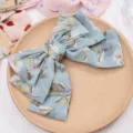 Light blue floral chiffon hair bow clip, sweet style spring hairpin for women and girls daily wear. - Premium Teal Floral