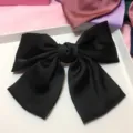 Black Satin Bow Hair Clip Large Hair Barrettes Elegant Hair Accessories for Women - Regular Black