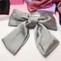 Grey satin bow hair clip big elegant hair accessory for women sweet hair styling tool - Normal Grey