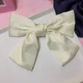 Satin Bow Hair Clip Sweet Hairpin Elegant Hair Accessories for Women and Girls White - Plain Beige