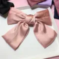 Pink Satin Bow Hair Clip, Elegant Chiffon Hair Barrette for Women and Girls Sweet Hair Styling - Plain Light Pink