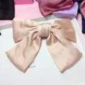 Elegant satin bow hair clip for women, large chic hair accessory, sweet style spring clip. - Pink