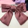 Large satin bow hair clip in dusty pink, elegant sweet hair accessory for women and girls. - Plain Red Bean Paste