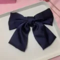Navy blue satin bow hair clip, elegant large hair accessory for women and girls daily wear. - Navy Blue
