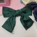 Dark green satin large bow hair clip elegant chic hair accessory spring clip for women - Plain Dark Green