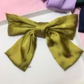 Olive Green Satin Bow Hair Clip Large Chiffon Hair Accessory Elegant Sweet Spring Clip - Plain Yellow
