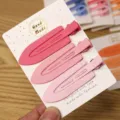 Matte pink duckbill hair clips detail shot, minimalist teardrop fringe clips on display card. - 3 Pieces/Pack / Three Clips Leaf - Pink Series