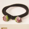 Crystal beaded hair tie with black elastic band, elegant rhinestone hair accessories for women. - Pink Strawberry